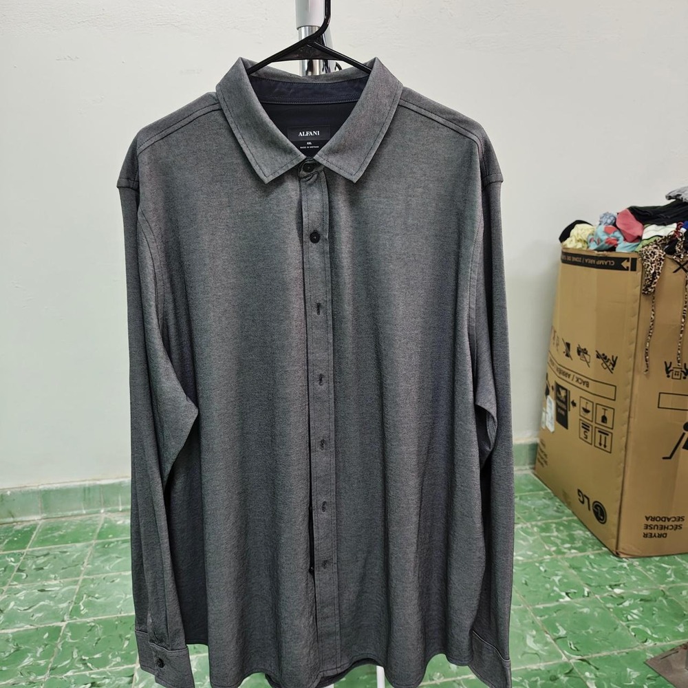 Alfani Mens Long Sleeve Button Up Shirt Grey Formal Size XXL